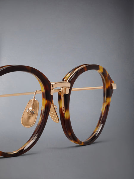ACETATE AND TITANIUM ROUND EYEGLASSES MED BROWN