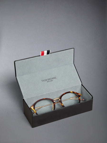 ACETATE AND TITANIUM ROUND EYEGLASSES MED BROWN