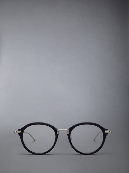 ACETATE AND TITANIUM ROUND EYEGLASSES NAVY