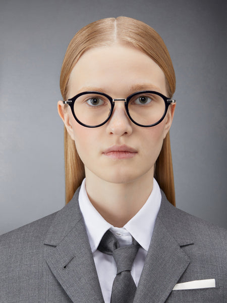 ACETATE AND TITANIUM ROUND EYEGLASSES NAVY