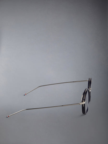 ACETATE AND TITANIUM ROUND EYEGLASSES NAVY