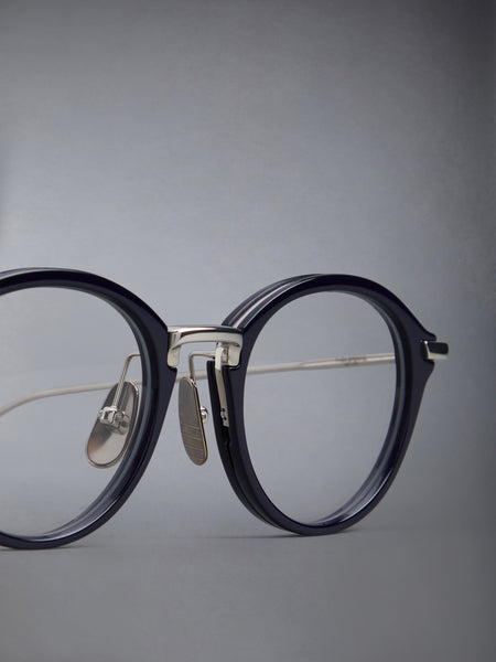 ACETATE AND TITANIUM ROUND EYEGLASSES NAVY