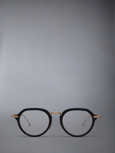 ACETATE AND TITANIUM ROUND EYEGLASSES BLACK