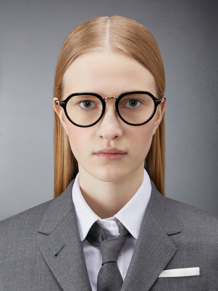 ACETATE AND TITANIUM ROUND EYEGLASSES BLACK