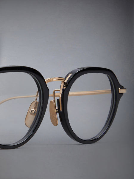 ACETATE AND TITANIUM ROUND EYEGLASSES BLACK