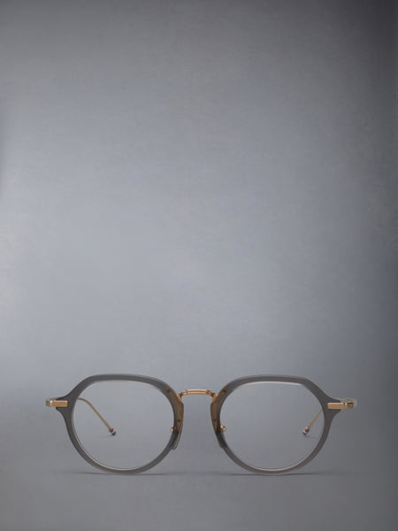 ACETATE AND TITANIUM ROUND EYEGLASSES LIGHT GREY