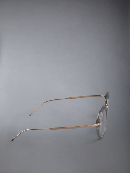 ACETATE AND TITANIUM ROUND EYEGLASSES LIGHT GREY