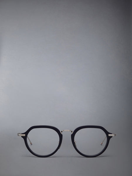 ACETATE AND TITANIUM ROUND EYEGLASSES NAVY