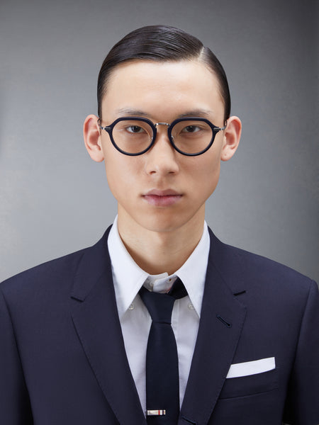 ACETATE AND TITANIUM ROUND EYEGLASSES NAVY