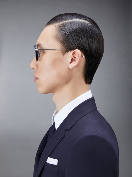 ACETATE AND TITANIUM ROUND EYEGLASSES NAVY