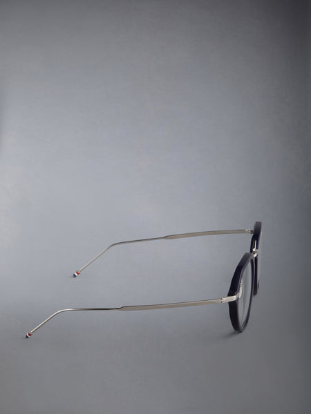 ACETATE AND TITANIUM ROUND EYEGLASSES NAVY
