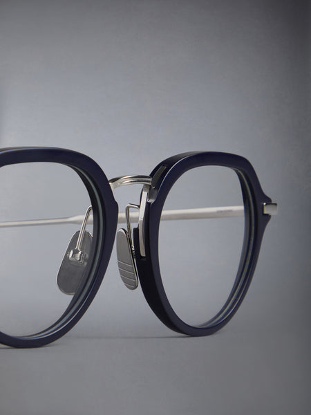 ACETATE AND TITANIUM ROUND EYEGLASSES NAVY