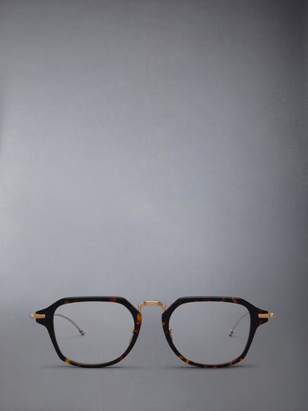 ACETATE AND TITANIUM RECTANGULAR EYEGLASSES DARK BROWN