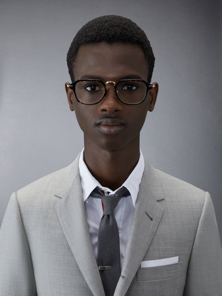 ACETATE AND TITANIUM RECTANGULAR EYEGLASSES DARK BROWN