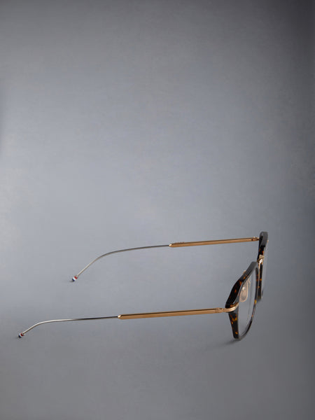 ACETATE AND TITANIUM RECTANGULAR EYEGLASSES DARK BROWN