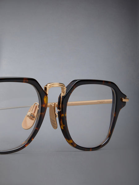 ACETATE AND TITANIUM RECTANGULAR EYEGLASSES DARK BROWN