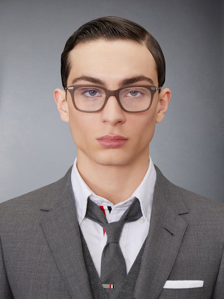 ACETATE AND TITANIUM RECTANGULAR EYEGLASSES LIGHT GREY