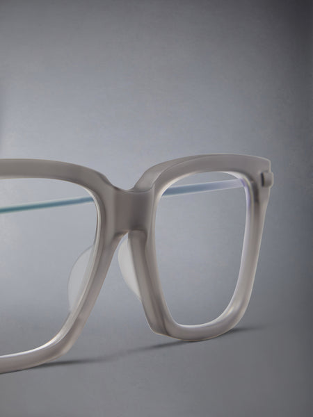 ACETATE AND TITANIUM RECTANGULAR EYEGLASSES LIGHT GREY