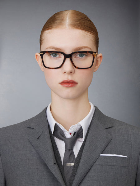 ACETATE AND TITANIUM RECTANGULAR EYEGLASSES MED BROWN