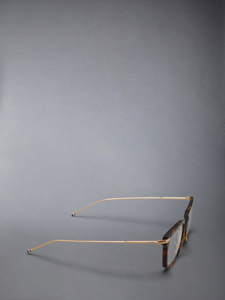 ACETATE AND TITANIUM RECTANGULAR EYEGLASSES MED BROWN