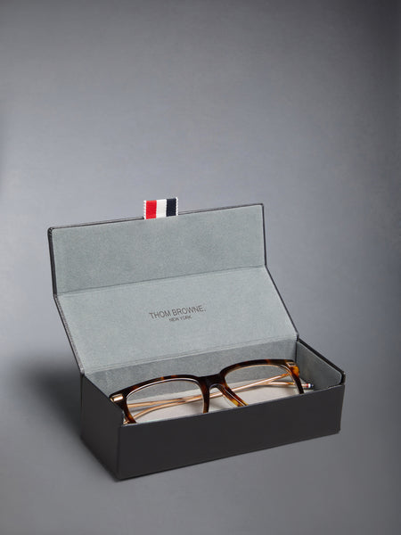 ACETATE AND TITANIUM RECTANGULAR EYEGLASSES MED BROWN