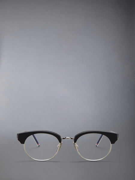 ACETATE AND TITANIUM OVAL EYEGLASSES BLACK/CHARCOAL