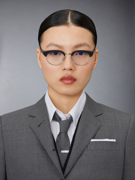 ACETATE AND TITANIUM OVAL EYEGLASSES BLACK/CHARCOAL