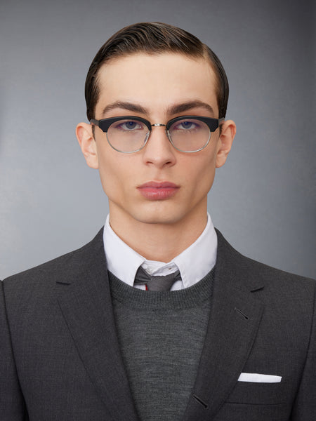 ACETATE AND TITANIUM OVAL EYEGLASSES BLACK/CHARCOAL
