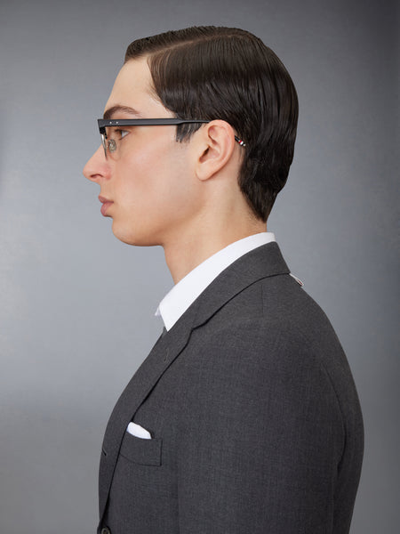 ACETATE AND TITANIUM OVAL EYEGLASSES BLACK/CHARCOAL