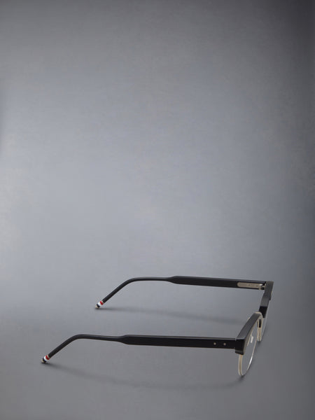 ACETATE AND TITANIUM OVAL EYEGLASSES BLACK/CHARCOAL