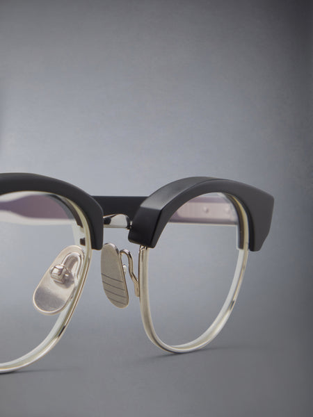 ACETATE AND TITANIUM OVAL EYEGLASSES BLACK/CHARCOAL