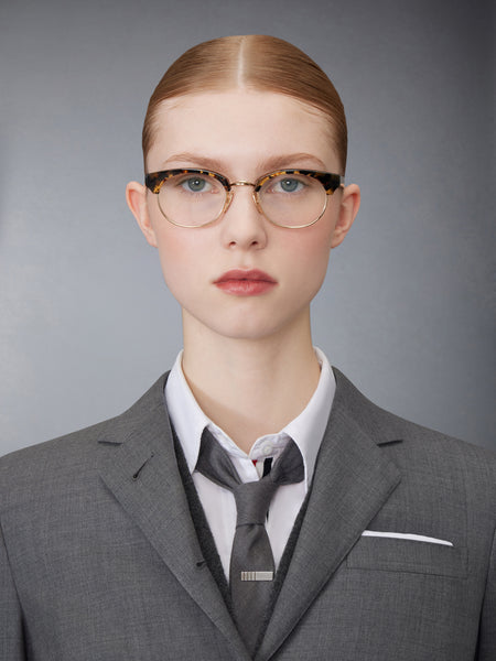 ACETATE AND TITANIUM OVAL EYEGLASSES DARK BROWN
