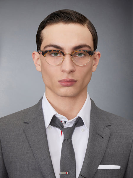 ACETATE AND TITANIUM OVAL EYEGLASSES DARK BROWN