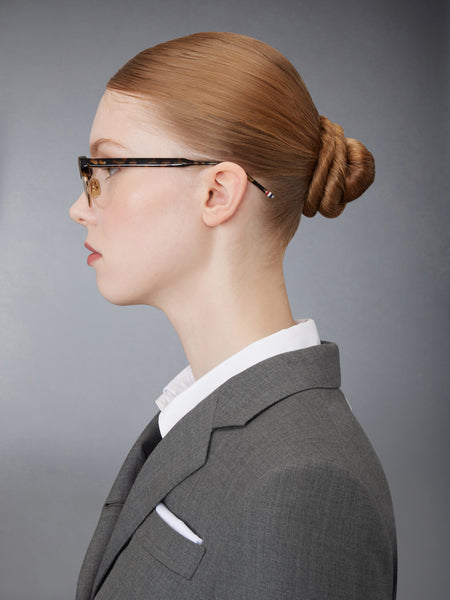 ACETATE AND TITANIUM OVAL EYEGLASSES DARK BROWN