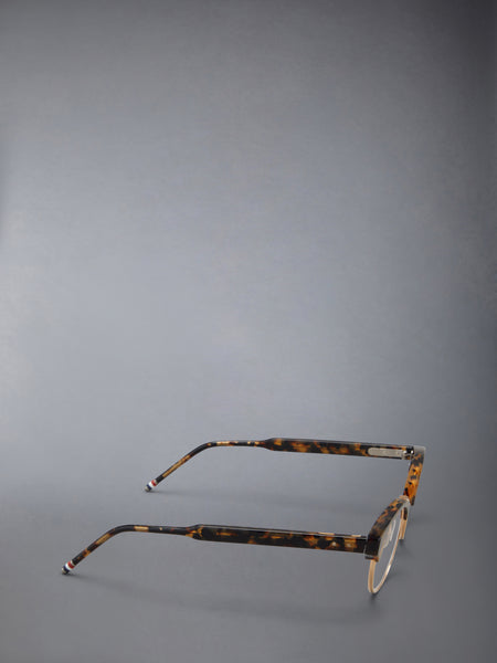ACETATE AND TITANIUM OVAL EYEGLASSES DARK BROWN