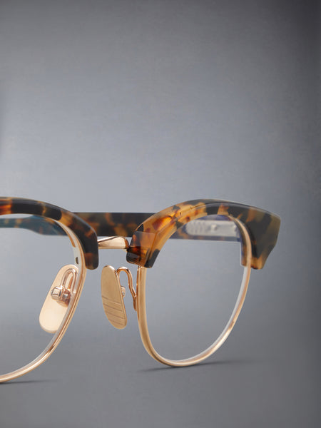 ACETATE AND TITANIUM OVAL EYEGLASSES DARK BROWN