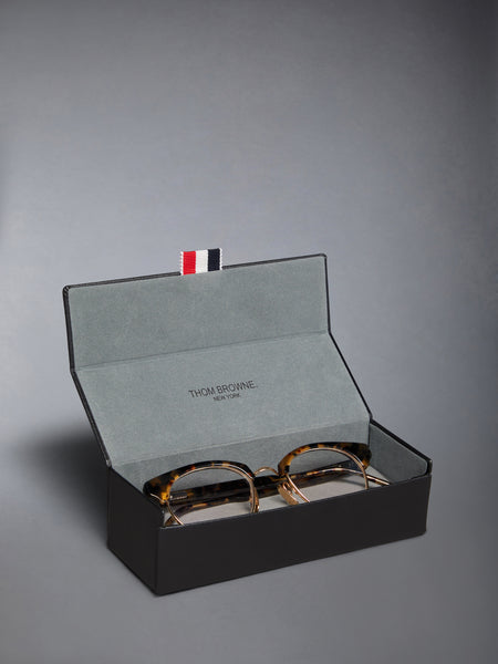 ACETATE AND TITANIUM OVAL EYEGLASSES DARK BROWN