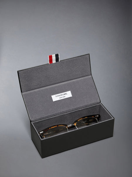 ACETATE AND TITANIUM RECTANGULAR EYEGLASSES DARK BROWN