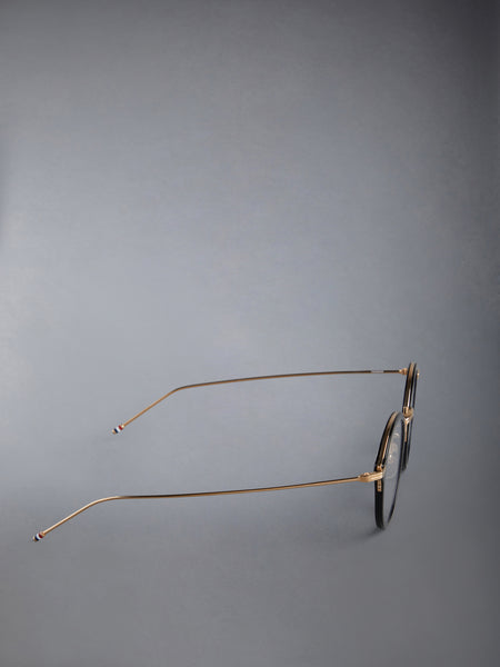 ACETATE AND TITANIUM ROUND EYEGLASSES BLACK