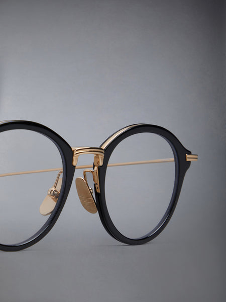 ACETATE AND TITANIUM ROUND EYEGLASSES BLACK