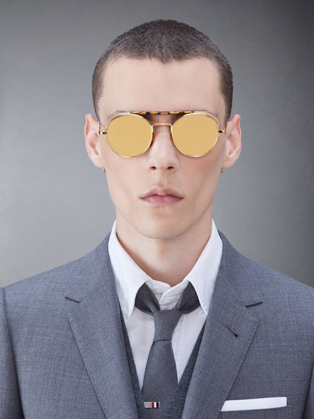 LIMITED EDITION ACETATE AND TITANIUM ROUND SUNGLASSES YELLOW GOLD