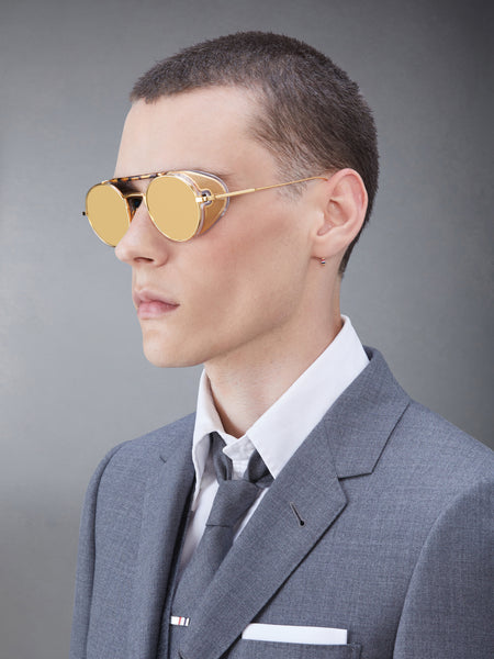 LIMITED EDITION ACETATE AND TITANIUM ROUND SUNGLASSES YELLOW GOLD