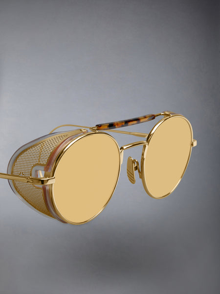 LIMITED EDITION ACETATE AND TITANIUM ROUND SUNGLASSES YELLOW GOLD