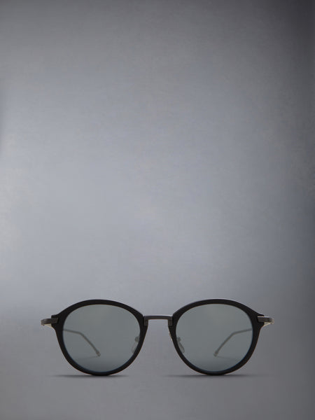 ACETATE AND TITANIUM ROUND SUNGLASSES BLACK