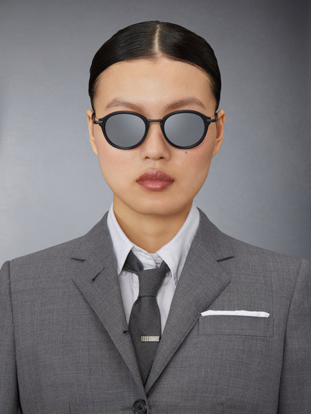 ACETATE AND TITANIUM ROUND SUNGLASSES BLACK