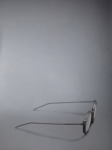 ACETATE AND TITANIUM ROUND SUNGLASSES BLACK