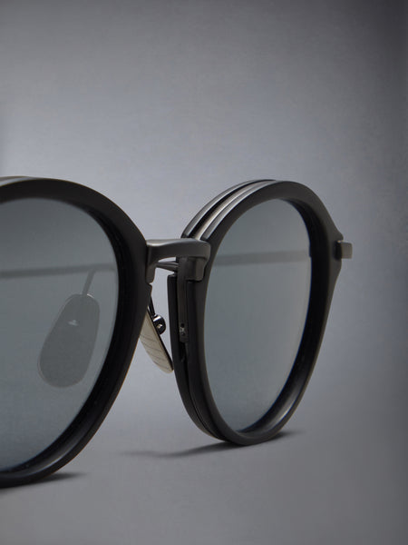 ACETATE AND TITANIUM ROUND SUNGLASSES BLACK