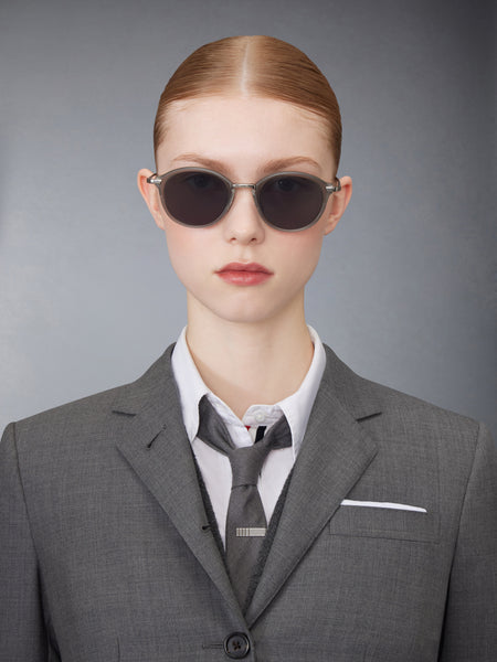 ACETATE AND TITANIUM ROUND SUNGLASSES LIGHT GREY