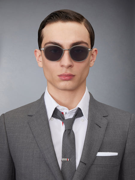 ACETATE AND TITANIUM ROUND SUNGLASSES LIGHT GREY