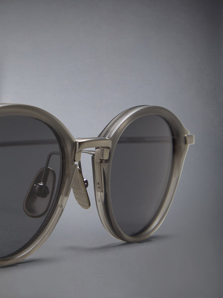 ACETATE AND TITANIUM ROUND SUNGLASSES LIGHT GREY